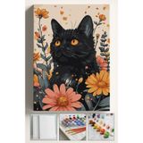 corvo hobi Sayılarla Boyama Seti Numaralı Tuval Fırça Boya Dahil Kasnaklı Set 40x50 Cm - SİYAH KEDİ VE ÇİÇEKLER