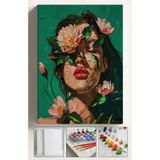 corvo hobi Sayılarla Boyama Seti Numaralı Tuval Fırça Boya Dahil Kasnaklı Set 40x50 Cm - YEŞİL ÇİÇEK KADIN