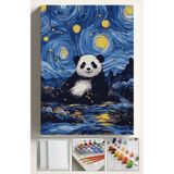 corvo hobi Sayılarla Boyama Seti Numaralı Tuval Fırça Boya Dahil Kasnaklı Set 40x50 Cm - YILDIZLI GECE PANDA