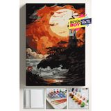 corvo hobi Sayılarla Boyama Seti Numaralı Tuval Fırça Boya Dahil Kasnaklı Set 50x70 Cm - KARANLIK DENİZ FENERİ