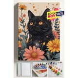 corvo hobi Sayılarla Boyama Seti Numaralı Tuval Fırça Boya Dahil Kasnaklı Set 50x70 Cm - SİYAH KEDİ VE ÇİÇEKLER