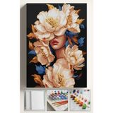 Corvo Sayılarla Boyama Çerçeveli Hobi Seti Numaralı Tuval Fırça Boya Dahil Kasnaklı 40X50 cm Çiçek Açan Kadın 1
