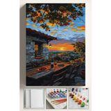 Corvo Sayılarla Boyama Çerçeveli Hobi Seti Numaralı Tuval Fırça Boya Dahil Kasnaklı 40X50 cm Gün Batımı Şarap