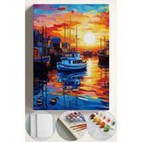 Corvo Sayılarla Boyama Çerçeveli Hobi Seti Numaralı Tuval Fırça Boya Dahil Kasnaklı 40X50 cm Gün Batımı Tekne