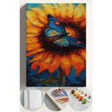 Corvo Sayılarla Boyama Çerçeveli Hobi Seti Numaralı Tuval Fırça Boya Dahil Kasnaklı 40X50 cm Kelebek Ayçiçeği