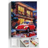 Corvo Sayılarla Boyama Çerçeveli Hobi Seti Numaralı Tuval Fırça Boya Dahil Kasnaklı 40X50 cm Kırmızı Ev Vosvos