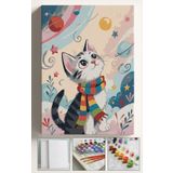 Corvo Sayılarla Boyama Çerçeveli Hobi Seti Numaralı Tuval Fırça Boya Dahil Kasnaklı 40X50 cm Kış ve Kedi