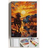 Corvo Sayılarla Boyama Çerçeveli Hobi Seti Numaralı Tuval Fırça Boya Dahil Kasnaklı 40X50 cm Koşan Atlar