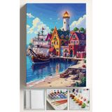 Corvo Sayılarla Boyama Çerçeveli Hobi Seti Numaralı Tuval Fırça Boya Dahil Kasnaklı 40X50 cm Liman Manzara