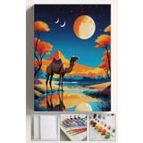 Corvo Sayılarla Boyama Çerçeveli Hobi Seti Numaralı Tuval Fırça Boya Dahil Kasnaklı 40X50 cm Mısır Deve