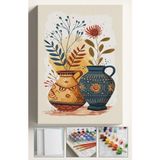 Corvo Sayılarla Boyama Çerçeveli Hobi Seti Numaralı Tuval Fırça Boya Dahil Kasnaklı 40X50 cm Motifli Vazolar