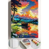 Corvo Sayılarla Boyama Çerçeveli Hobi Seti Numaralı Tuval Fırça Boya Dahil Kasnaklı 40X50 Cm- Renkli Tekne