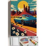 Corvo Sayılarla Boyama Çerçeveli Hobi Seti Numaralı Tuval Fırça Boya Dahil Kasnaklı 40X50 cm Retro Araba