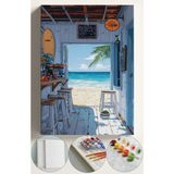 Corvo Sayılarla Boyama Çerçeveli Hobi Seti Numaralı Tuval Fırça Boya Dahil Kasnaklı 40X50 cm Sahilde Kafe