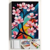 Corvo Sayılarla Boyama Çerçeveli Hobi Seti Numaralı Tuval Fırça Boya Dahil Kasnaklı 40X50 cm Sakura Ağacı