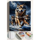 Corvo Sayılarla Boyama Çerçeveli Hobi Seti Numaralı Tuval Fırça Boya Dahil Kasnaklı 40X50 cm Saldırgan Kurt