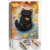 Corvo Sayılarla Boyama Çerçeveli Hobi Seti Numaralı Tuval Fırça Boya Dahil Kasnaklı 40X50 cm Sarı Kalp Kedi