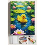 Corvo Sayılarla Boyama Çerçeveli Hobi Seti Numaralı Tuval Fırça Boya Dahil Kasnaklı 40X50 cm Sarı Ördek