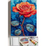 Corvo Sayılarla Boyama Çerçeveli Hobi Seti Numaralı Tuval Fırça Boya Dahil Kasnaklı 40X50 Cm - Tek Gül