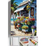 Corvo Sayılarla Boyama Çerçeveli Hobi Seti Numaralı Tuval Fırça Boya Dahil Kasnaklı Çiçekçi 40X50 Cm