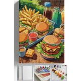 Corvo Sayılarla Boyama Çerçeveli Hobi Seti Numaralı Tuval Fırça Boya Dahil Kasnaklı Hamburger 40X50 Cm
