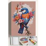 Corvo Sayılarla Boyama Çerçeveli Hobi Seti Numaralı Tuval Fırça Boya Dahil Kasnaklı Mavi Kuş 40X50 Cm