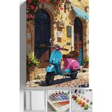 Corvo Sayılarla Boyama Çerçeveli Hobi Seti Numaralı Tuval Fırça Boya Dahil Kasnaklı Pembe Motor 40X50 Cm