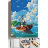 Corvo Sayılarla Boyama Çerçeveli Hobi Seti Numaralı Tuval Fırça Boya Dahil Kasnaklı Tekne 40X50 Cm