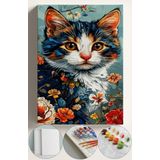 Corvo Sayılarla Boyama Çerçeveli Hobi Seti Numaralı Tuval Fırça Boya Kasnaklı 40X50 Cm -Kedi Çiçek