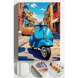 Corvo Sayılarla Boyama Çerçeveli Hobi Seti Numaralı Tuval Fırça Boya Kasnaklı 40X50 Cm Mavi Motor