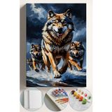 Corvo Sayılarla Boyama Çerçeveli Hobi Seti Numaralı Tuval Fırça Boya Kasnaklı 40X50 Cm Saldıran Kurtlar