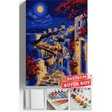 Corvo Sayılarla Boyama Hobi Seti Çerçeveli Numaralı Tuval Fırça Boya Dahil 50X70 (Büyük Boy) cm - Bodrum Geceleri