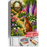 Corvo Sayılarla Boyama Hobi Seti Çerçeveli Numaralı Tuval Fırça Boya Dahil 50X70 (Büyük Boy) cm - Çiçek Bahçesi Kedi