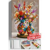 Corvo Sayılarla Boyama Hobi Seti Çerçeveli Numaralı Tuval Fırça Boya Dahil 50X70 (Büyük Boy) cm - Desenli Iki Vazo