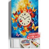 Corvo Sayılarla Boyama Hobi Seti Çerçeveli Numaralı Tuval Fırça Boya Dahil 50X70 (Büyük Boy) cm - Köstekli Saat ve Kelebek