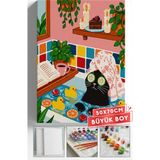 Corvo Sayılarla Boyama Hobi Seti Çerçeveli Numaralı Tuval Fırça Boya Dahil 50X70 (Büyük Boy) cm - Küvette Kedi