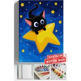 Corvo Sayılarla Boyama Hobi Seti Çerçeveli Numaralı Tuval Fırça Boya Dahil 50X70 (Büyük Boy) cm - Kuyruklu Yıldız Kedi
