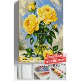 Corvo Sayılarla Boyama Hobi Seti Çerçeveli Numaralı Tuval Fırça Boya Dahil 50X70 (Büyük Boy) cm - Vazoda Sarı Güller