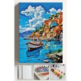 Corvo Sayılarla Boyama Hobi Seti Çerçeveli Numaralı Tuval Fırça Boya Kasnaklı Balıkçı Teknesi 40X50 Cm