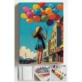 Corvo Sayılarla Boyama Hobi Seti Çerçeveli Numaralı Tuval Fırça Boya Kasnaklı Renkli Balon Ve Kız 40X50 Cm