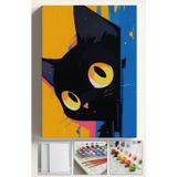 Corvo Sayılarla Boyama Hobi Seti Çerçeveli Numaralı Tuval Fırça Boya Kasnaklı Siyah Gizli Kedi 40X50 Cm