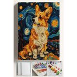 Corvo Sayılarla Boyama Hobi Seti Çerçeveli Numaralı Tuval Fırça Boya Kasnaklı Yıldızlar Corgi 40X50 Cm