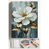 Corvo Sayılarla Boyama Seti Numaralı Tuval Fırça Boya 40X50 cm - Beyaz Çiçek
