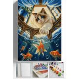 Corvo Sayılarla Boyama Seti Numaralı Tuval Fırça Boya Askı Aparatı Dahil Set 40X50 cm - Akvaryum Kedi - 40x50cm