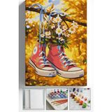 Corvo Sayılarla Boyama Seti Numaralı Tuval Fırça Boya Askı Aparatı Dahil Set 40X50 cm - Ayakkabı Papatya - 40x50cm