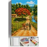 Corvo Sayılarla Boyama Seti Numaralı Tuval Fırça Boya Askı Aparatı Dahil Set 40X50 cm - Çifçi Inekler - 40x50cm