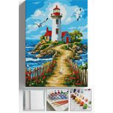 Corvo Sayılarla Boyama Seti Numaralı Tuval Fırça Boya Askı Aparatı Dahil Set 40X50 cm - Deniz Feneri Adası - 40x50cm