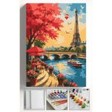 Corvo Sayılarla Boyama Seti Numaralı Tuval Fırça Boya Askı Aparatı Dahil Set 40X50 cm - Eyfel Manzara - 40x50cm