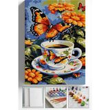 Corvo Sayılarla Boyama Seti Numaralı Tuval Fırça Boya Askı Aparatı Dahil Set 40X50 cm - Fincan Kelebek - 40x50cm