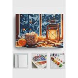 Corvo Sayılarla Boyama Seti Numaralı Tuval Fırça Boya Askı Aparatı Dahil Set 40X50 cm - Gaz Lambası ve Kahve - 40x50cm